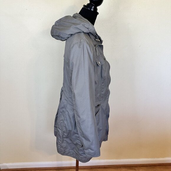 Laundry by Shelli Segal Womens Gray Zip Up Raincoat Medium Hooded Pockets Jacket - Picture 11 of 14